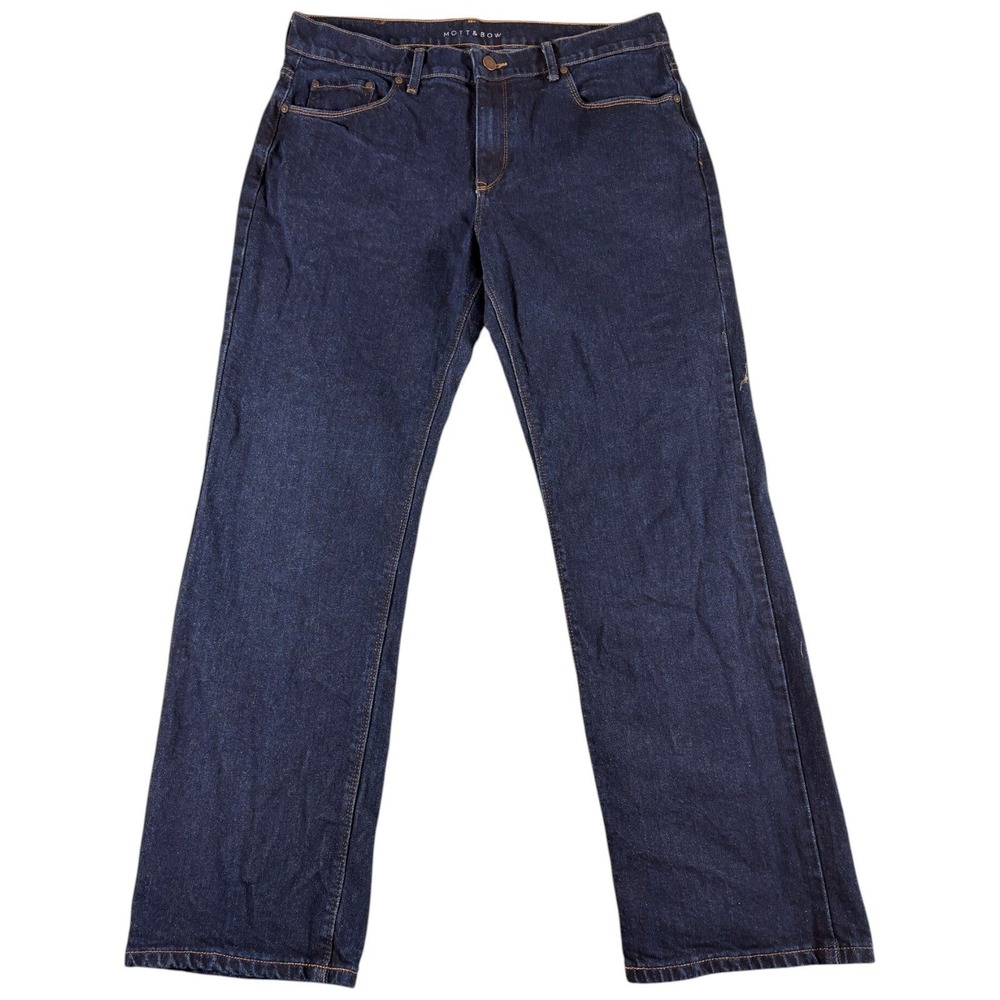 Mott & Bow Straight Jeans Mens 34x32 Dark Wash Blue Premium Stretch Denim Casual